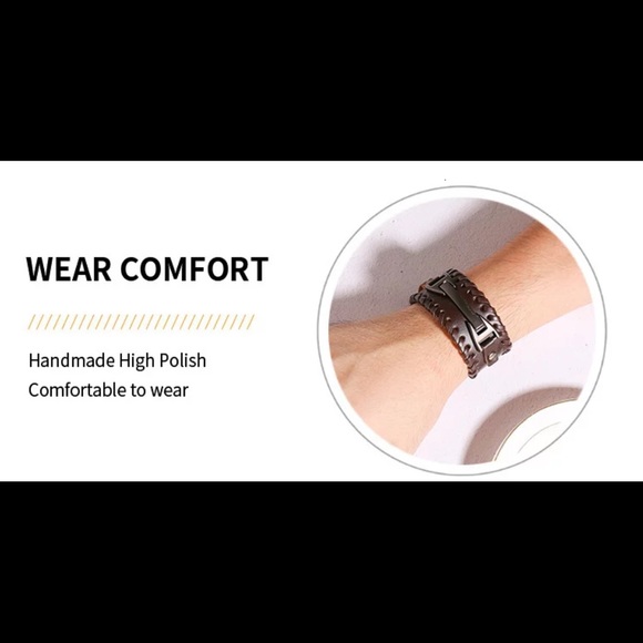 Genuine Men’s Wide Band Leather Bracelet - Picture 10 of 11